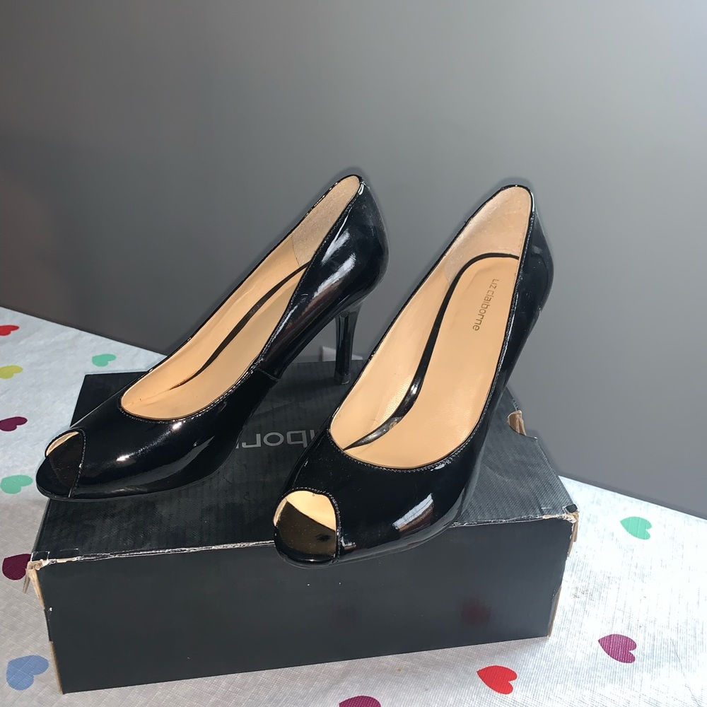 Liz Claiborne peep toe patent leather heels. Size 6. Never worn in original box